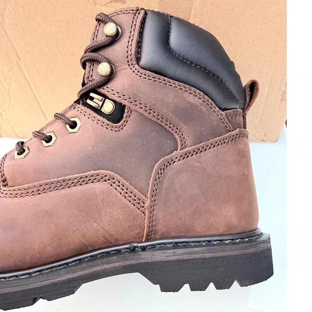Dinggu Steel Toe Work Boots Brown Leather Puncture Resistant Safety Shoes Sz 7